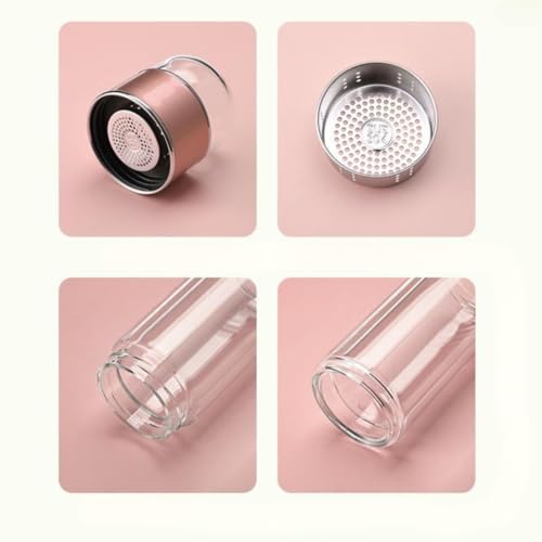 Image of Wosta Leakproof Glass Water Bottle with Stainless Steel Infuser Glass Tea Infuser Bottle with Strainer and Neoprene Sleeve for Loose Leaf Tea, Cold Brew Coffee. (F - ROSE GOLD PINK, 350ML)