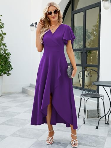Image of Long Black Formal Dresses for Women Gowns Evening Party Cocktail Dress,Split Elegant V Neck Wrap Ruffle Wedding Guest Dresses