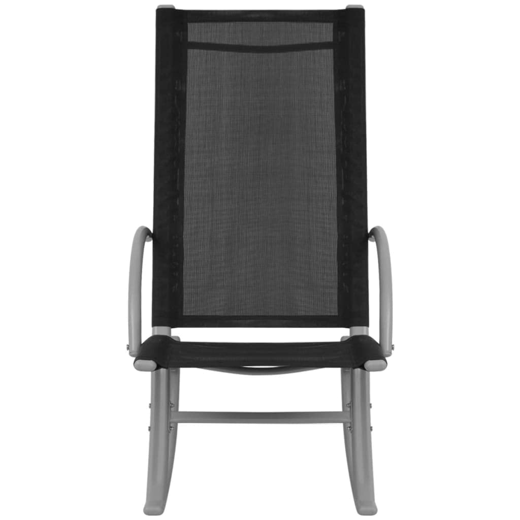 Lot de 2 Chaises à Bascule de Jardin en Acier et Textilène Noir, Fauteuils Relax pour Terrasse et Véranda, Rocking Chairs Mobiles pour Camping, 53 x 92 x 86 cm