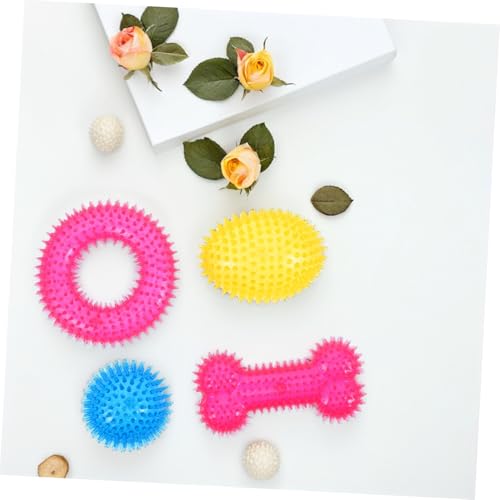 TOBBOMEY 4stücke Kauball Für Hunde Zum Kauen Und Zahnwechsel Geeignet Für Welpen Und Große Rassen Mit Einzigartiger Textur Und Form Für Lebhafte Beschäftigung Leicht Zu Reinigen Und