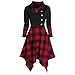 Produktbild Damen Gothic Plaid Langarmshirt T-Shirt V-Ausschnitt Skew Neck Geraffte Hemd Tunika Riemchen Asymmetrische Pullover Kleidung Bluse Tops Mode Shirt Spitzenbesatz Long Oberteil M L XL XXL XXXL Piebo