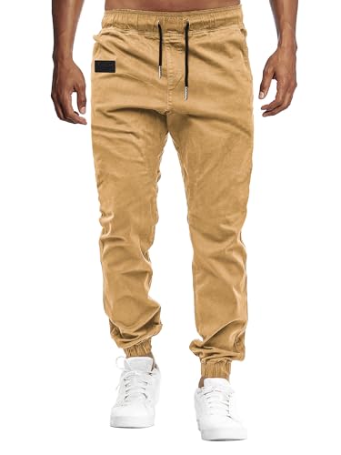 VMSUCIJ Pantalon Homme Cargo Chino Pantalon de Jogging Hommes Pantalon de Travail Homme Multi Poches Ceinture Élastique Casual de Loisirs,Jaune Terre 01,XL