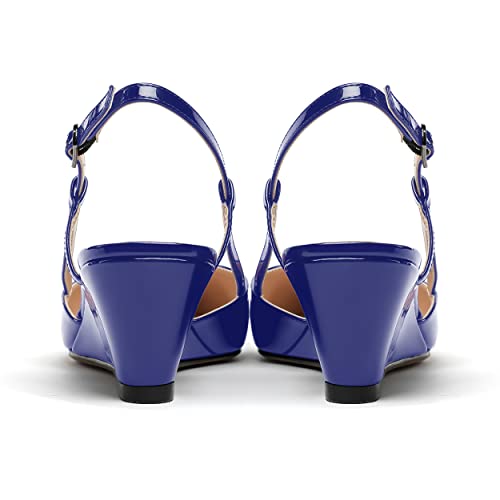 WAYDERNS Women's Ankle Strap Pointed Toe Patent Slingback Wedge Low Heel Pumps Evening Dress Shoes 2 Inch4
