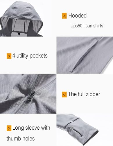 Image of DENIMHOLIC Men Full Zip Hoodie Jacket Long Sleeve Sunscreen jacket for men UV Protection UPF 50+ Lightweight Summer jacket for men sun protection For bike gym trekking