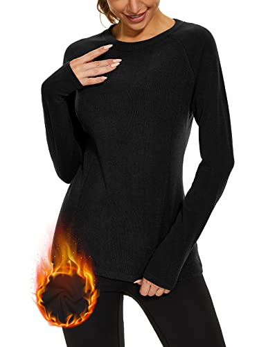 WOWENY Thermal Shirts for Women Base Layer Soft Fleece Lined Long Sleeve Top Thermal Underwear Winter Cold Weather