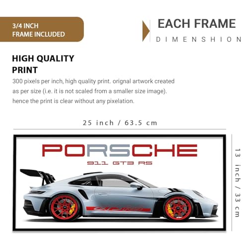 Image of kotart Big Porsche GT3RS 911 Car Framed Posters Gift Items for Boys Room Wall Decoration Bedroom Living Room Office Studio Decor | Car Poster Frame for Wall Decor Set Of 1 Size (10 x 19 inch)