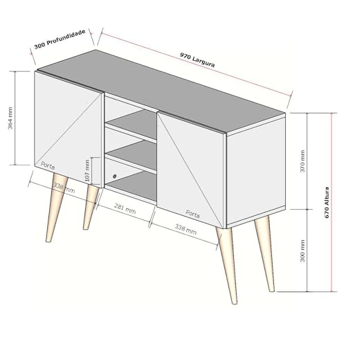 Rack para Sala Quarto TV Até 43 Pol. Retro Moderno Lyon Branco