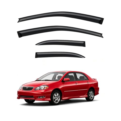 Image of Window Visors for 2003-2008 Toyota Corolla, Rain Guards Shields Vent Deflector Shade Dark Smoke 2004 2005 2006 2007, Tape-On, 4PCS