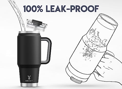 Image of Meoky 32 oz Tumbler with Handle, Insulated Tumbler with Lid and Straw, Stainless Steel Travel Mug, Keeps Cold for 24 Hours, 100% Leak Proof, Fits in Car Cup Holder (Night)