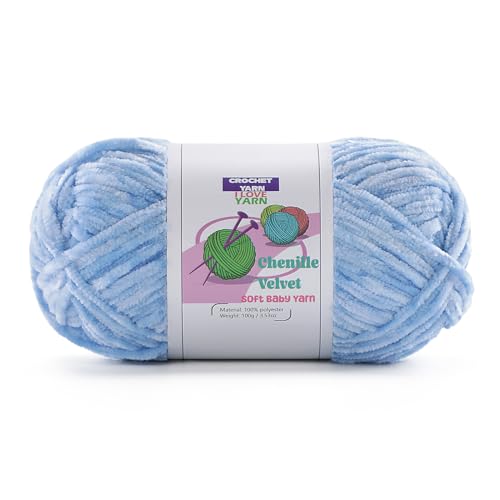 Image of 1 Skeins Soft Fluffy Velvet Yarn, Chenille Chunky for Hand Knitting and Crocheting DIY Craft, Amigurumi Crochet Yarns(196.8yds, 3.5oz) (Sky Blue)