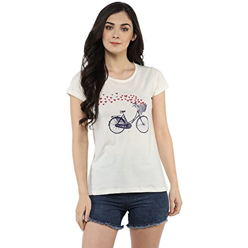 Image of Modeve Women Printed Cotton Blend Half Sleeve Round Neck T-Shirt for Summer