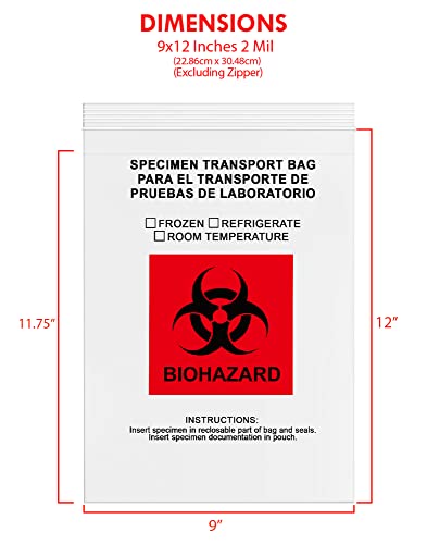 Image of GPI - 9 inch X 12 inch 1000 Pack, Biohazard Specimen Zip Bags, With Pouch, 2 Mil Thick, For Your Laboratory Or Health Care Facility Samples.