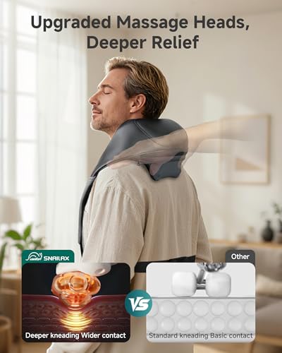 Image of Snailax Neck and Shoulder Massager with Heat, 4D Shiatsu, FSA Eligible | 2026 Upgraded Shiatsu Kneading, Graphene Heat, 4 Modes, 2 Intensities, 90-Min Cordless Use, Type-C Charging