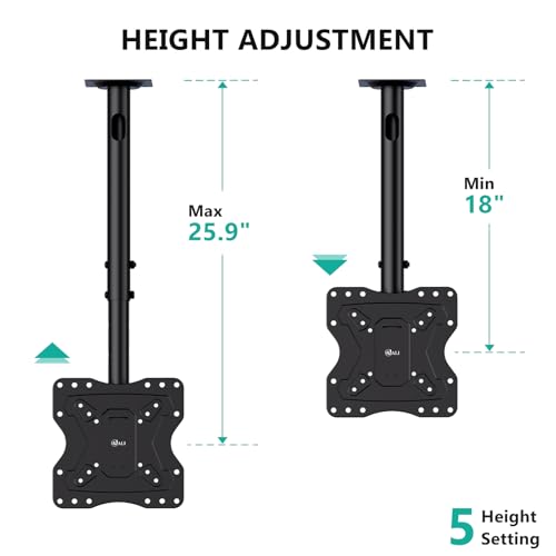 Image of WALI TV Ceiling Mount Adjustable Bracket Fits Most LED, LCD, OLED and Plasma Flat Screen Display 23 to 43 Inch, up to 110 Lbs, Mounting Holes 200x200mm (CM2343), Black