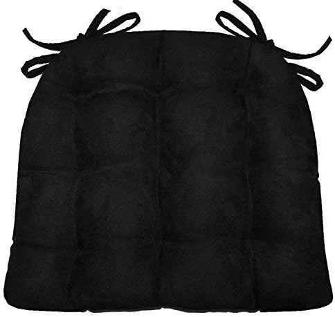 Barnett Home Decor Microsuede Black Dining Chair Pad with Ties - Size Standard - Latex Foam Fill Cushion, Reversible, Machine Washable - Microfiber Ultrasuede