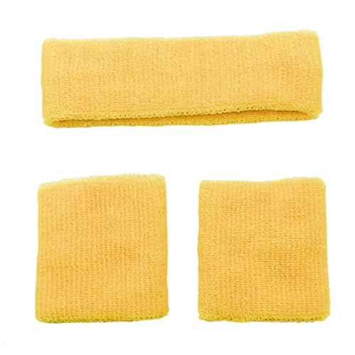3PCS Sweatband Set, Yellow Sports Headband and Wristbands, Sweat-Wicking Polyester Sweat Bands for Men & Women, Running, Gym, Tennis, Basketball
