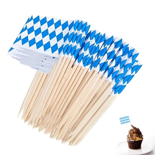 OUDQFCJ 100 Pezzi Bandiere Stuzzicadenti Oktoberfest Bavarese per Decorazioni Oktoberfest, Sandwich, Cupcake Toppers, Cocktail, Frutta, Accessori per Feste, Pub Decorazioni
