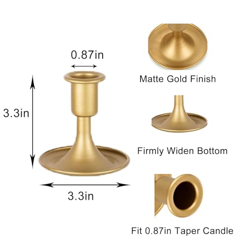 キャンドルスティックホルダー テーパーキャンドルホルダー 6個 真鍮 ゴールド メタル ビンテージ ショート スティック ホルダー セット ホーム ダイニング テーブル ウェディング センターピース ホリデー パーティー クリスマス マントル ホリデー ディナー ベース ワイド [4]