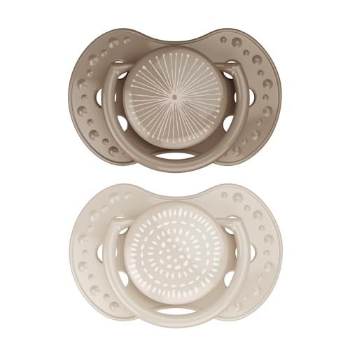 Difrax LOVI Tétine 6-18 mois - Sucette Dynamique pour Bébé - Beige & Marron - 2 Piéces - Facile à Accepter, Sans BPA, Silicones de haute qualité et durables