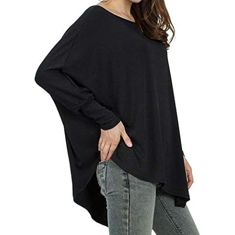 Womens Long Sleeve Tops Loose Solid Irregular Plain Shirts Baggy Jumper Batwing Top Blouse T-Shirt Casual Tunic Black Cover