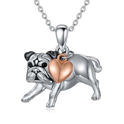 HUKKUN Bulldogge Kette Silber 925 Hund Anhänger Englische Bulldogge Halskette Bulldogge Schmuck Englische Bulldogge Geschenke Damen