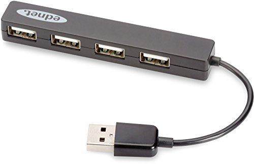 ednet 85040 HUB USB 2.0 para portátiles, 4 Puertos, Plug and Play, diseño Compacto, no Requiere alimentación Adicional, Velocidad de Datos de hasta 480 Mbit/s Negro