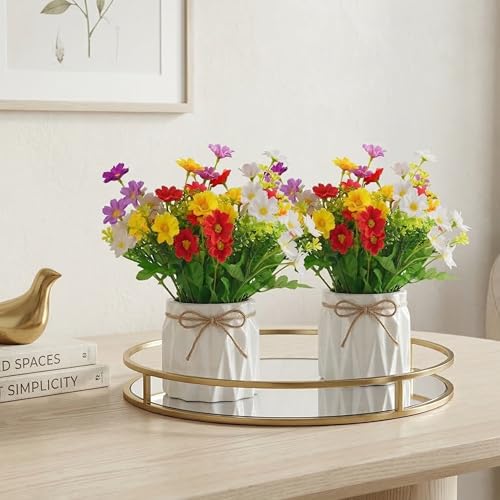 Image of Dekorly Artificial Lavender Plant in White Pot, 18cm - Realistic Faux Flower Arrangement for Home & Office Decor (Set of 1) (2, Daisy Fern)