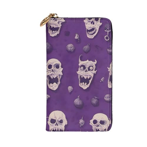 Leather Wallet - Stylish and Durable Wallet for Women with Multiple Compartments and Zipper Design Horror pattern on purple background Picture2