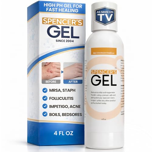 Spencers Gel Alkaline Formula (4 oz) Since 2004 The Only High-pH Solution for Stubborn Skin Issues (Boils Furuncles Ulcerations Pressure Wounds etc.) Non-Stinging Fast-Acting