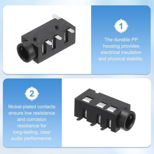 uxcell 16 piezas conector jack estéreo 3.5mm 4 pines hembra miniatura 3