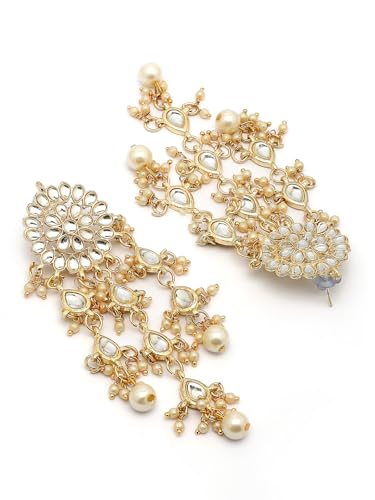 Image of Sukkhi Beautiful Floral Style Gold Plated with Pearls & Kundan Studded White Long Dangler Tassel Earring Jewellery for Women & Girls|E107329