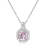 BSTONE Solitaire Sterling Silver Necklace Jewelry Cubic Zircon CZ Necklace Halo Pendant Simulated Pink Tourmaline October mom gifts best gift for mother's day gifts for mom mother's day jewelry gift