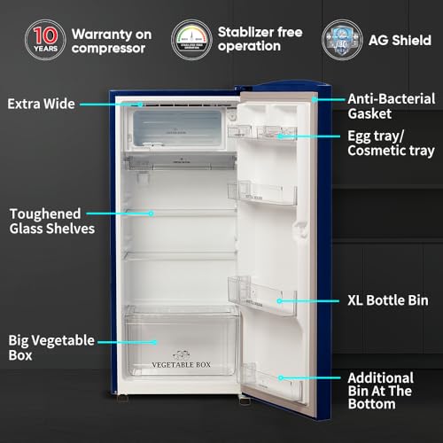 Image of SHARP 187 L Direct Cool Single Door 2 Star Refrigerator | Glass Shelves| 2.25L Bottle Space | Japan 7 Shield Protection | 60 Mins Fast Ice (Floral Fall Blue, SJ-DF207N2-PBF)