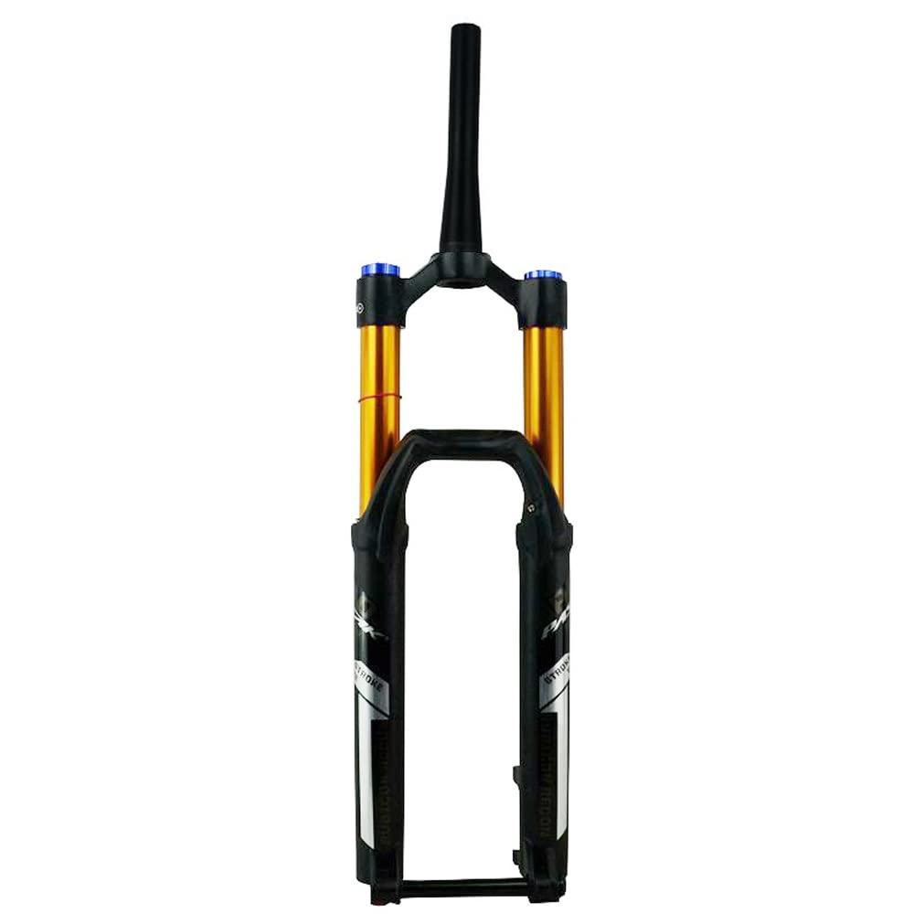 WIQUYBML DH Mountain Bike Suspension Fork Downhill 26 27.5 29 Inch Travel 165mm Air 1-1/2 Tapered Bicycle Front Thru Axle Damping Adjustable (Color : Silver, Size 26'')