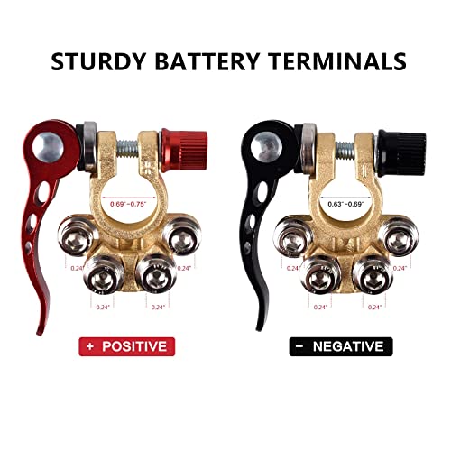 Sunmorn 4 Pieces Battery Terminal Connectors, Battery Terminal Cleaner, Copper Wire Lugs, Fiber Washers, Hex Wrench, Battery Terminals, Quick Disconnect Quick Release #TOP1