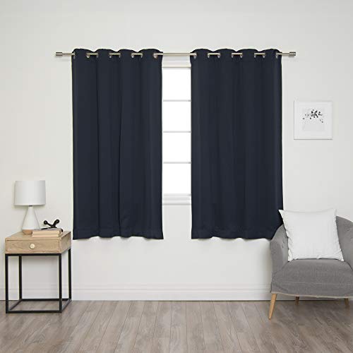 Best Home Fashion Thermal Insulated Blackout Curtains - Antique Bronze Grommet Top - Navy - 52