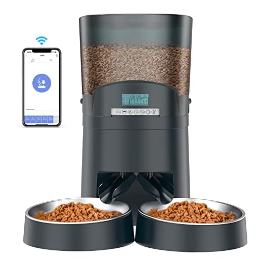 HoneyGuaridan Comedero Gato Automático 2.4G WiFi, Dispensador Comida para 2 Gatos/Perros con Mando a Distancia App, Grabación 10s, 1-6 Comidas al día, Programa Personalizado de Alimentación Automática