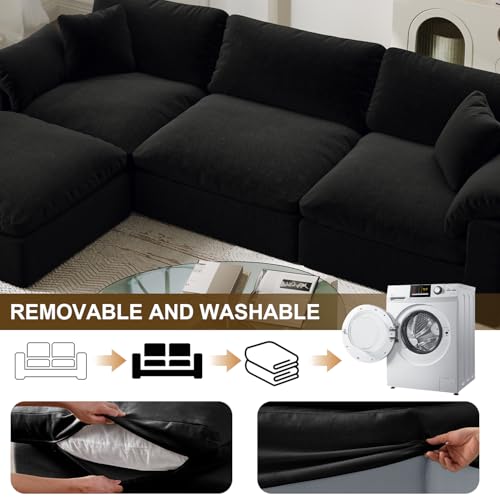 Image of 143 inch Cloud Modular Sectional Sofa,Black Down Filled Sofa 4 Seat with Chaise,Minimalist Sofa Cover Washable and Replaceable Couches for Living Room,Sectional Sofa Deep Seat