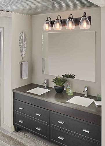 Image of ALICE HOUSE 28.7 inch Vanity Lights with Seeded Glass,4 Light Wall Sconce Lighting, Brown Farmhouse Bathroom Lights Over Mirror, Industrial Bathroom Lighting, ETL Listed, AL9081-W4
