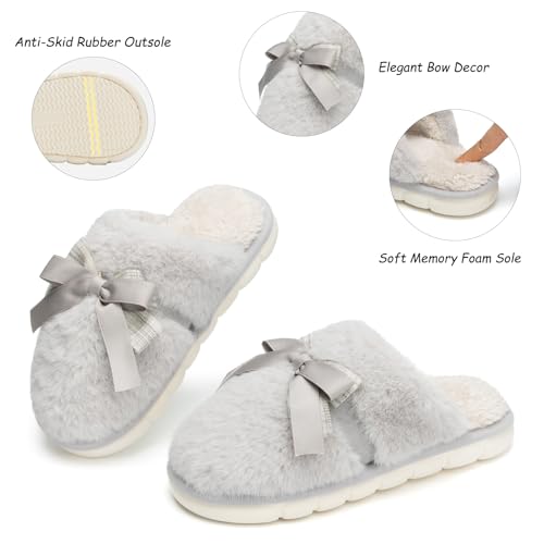 Image of GOEWY Cute Women's Memory Foam House Slippers - Fuzzy Plush Faux Fur Slippers with Bow Butterfly Tie - Anti-Skid Indoor /Outdoor Gifts for Women, Moms & Ladies