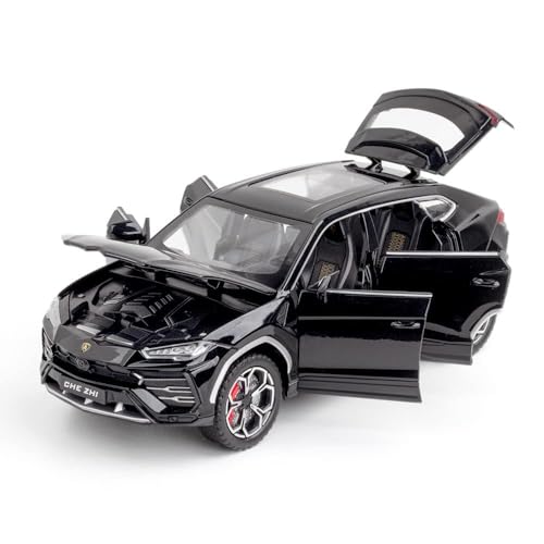 Image of WORSHIPER Model Car Zinc Alloy Pull Back Toy Diecast Toy Cars with Openable Doors, Sound and Light for Kids Boy Girl Gift (1:24 Lamborghini Urus-Black)