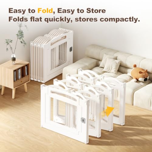 Image of Foldable Clear Acrylic Dog Playpen with Door, 23.6 inch Acrylic Puppy Playpen, Easy Assemble Indoor Pet Fence with White Frame, Clear Dog Playpen for Puppies & Animal (White, 23.6'H, 12 Panels + 1 Door)