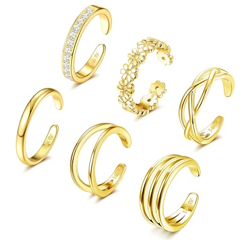 FIOROYAL 6 Stück 14K Gold Gefüllte Zehenring Verstellbare...