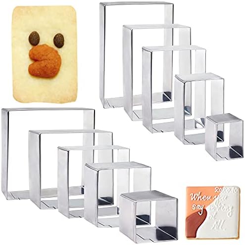10PCS Rectangle Cookie Cutter Square Cookie Mold Stainless Steel Rectangle Biscuit Molds Square Pastry Molds Fondant Cake Cookie Cutter Set 1 Inch Depth