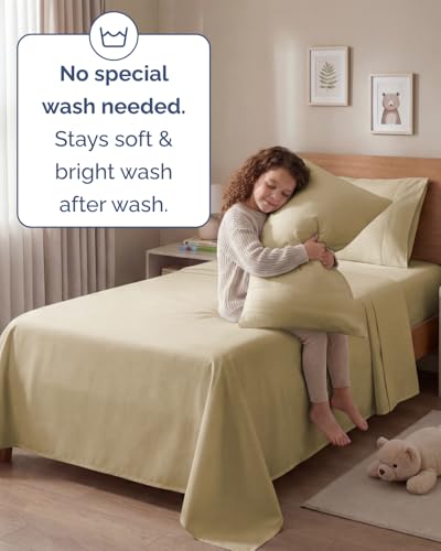 Image of Twin 4 Piece Bed Sheet Set - Comfy, Breathable & Cooling Sheets - Beige | Ultra Soft Hotel Luxury Bedding Set with 8-16 Inch Deep Pockets, 1 Flat & 1 Fitted Sheet & 2 Pillowcases, Wrinkle & Fade Free