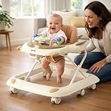 RYDR 101 Baby Walker with Wheels, Foldable Adjustable Height Walker for Babies 6–12 Months, Interactive Lights & Sounds, Toddler Walker Play Centre (Beige) - Image 4