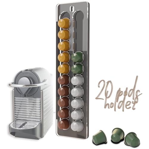 sciuU Porta Capsule da Parete compatibile con Nespresso Originale – Supporto da Parete Struttura Scorrevole e Decorativa - Capacità 20 Capsule - Organizzatore e Decorazione per Casa o Ufficio