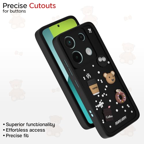 Image of Outlouders Back Cover for Redmi Note 13 Pro 5G / Poco X6 5G | 3D Cartoon Cute Fun Bear | Silicone Full Body Protection Bumper Case (Black)