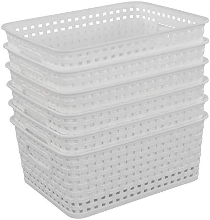 Bblina 6-Pack Small White Plastic Weave Rattan Storage Basket Box