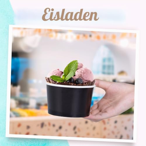MATICAN Papp-Eisbecher, 50 Stück, 470 ml Einweg-Dessertschalen für heiße oder kalte Speisen, Partybecher für Eis, Frozen Yogurt, Suppe, Schwarz